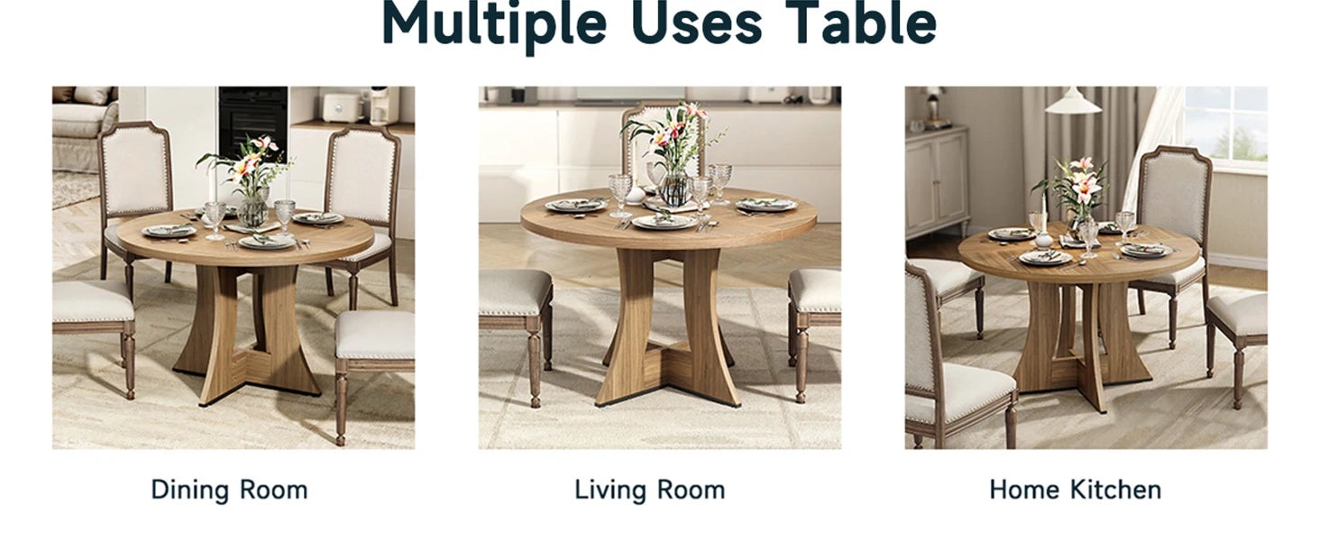 47.24" luxurious Round Dining Table for 4 Person Circle Engineered Wooden Kitchen Table for Home Dining Room Kitchen Living Room