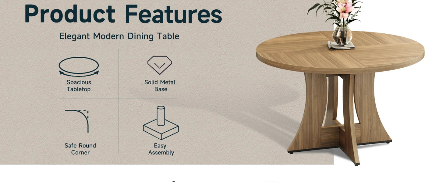 47.24" luxurious Round Dining Table for 4 Person Circle Engineered Wooden Kitchen Table for Home Dining Room Kitchen Living Room