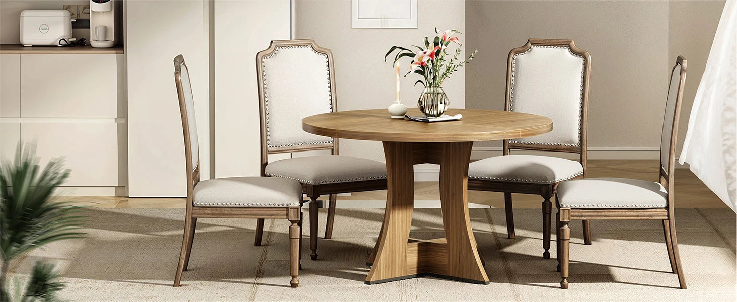 47.24" luxurious Round Dining Table for 4 Person Circle Engineered Wooden Kitchen Table for Home Dining Room Kitchen Living Room