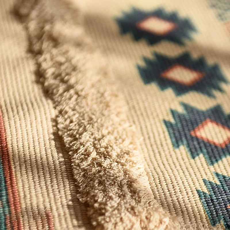 Retro Bohemian Hand Woven Tassel Carpet for Home Living Room Home Decor Bedside Linen Rug Table Runner Door Linen Mat 60x90cm