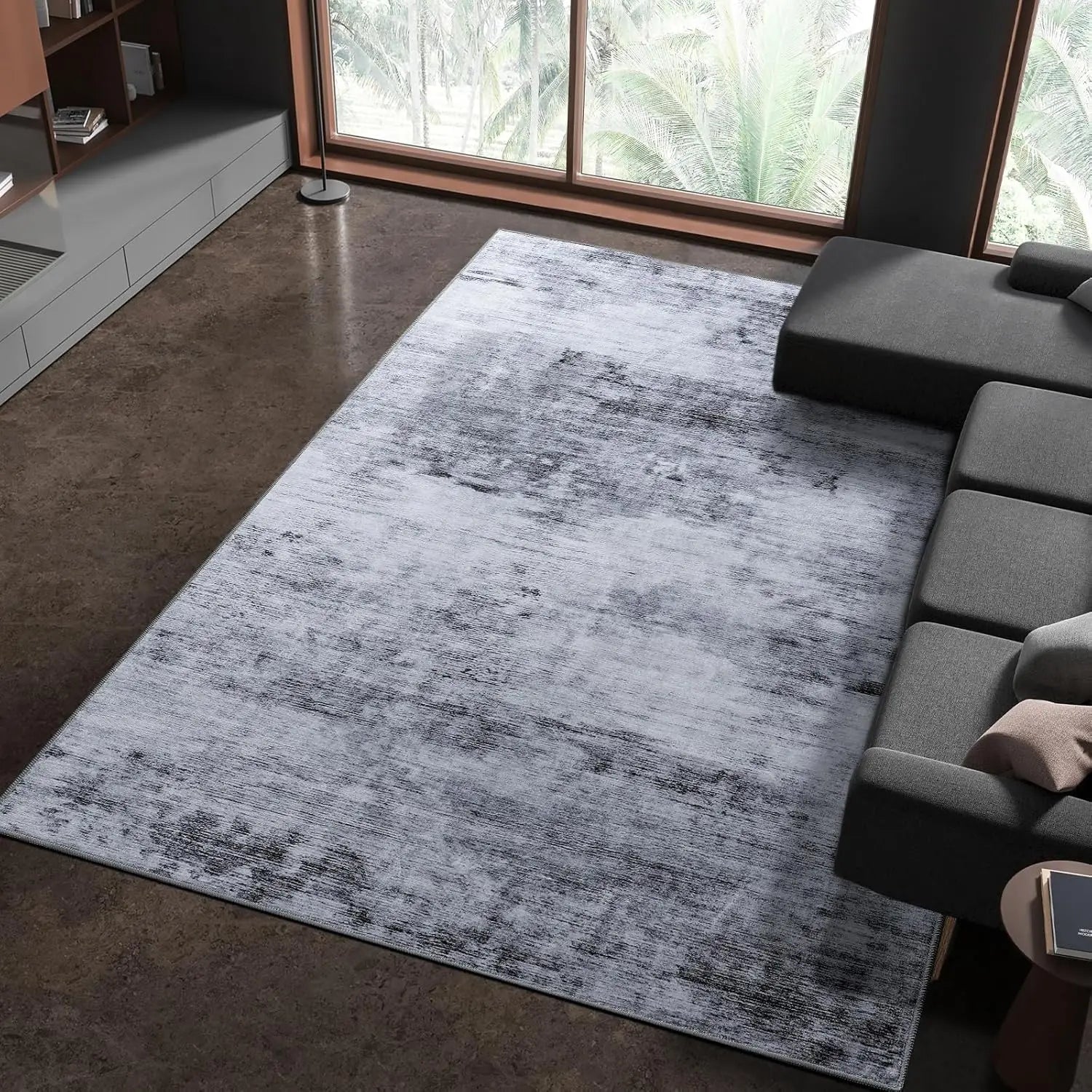 Abstract Area Rug Modern Washable Rug Soft Non Slip Rug Low Pile for Bedroom Living Room Dining Room Grey/Brown 4x6 Feet
