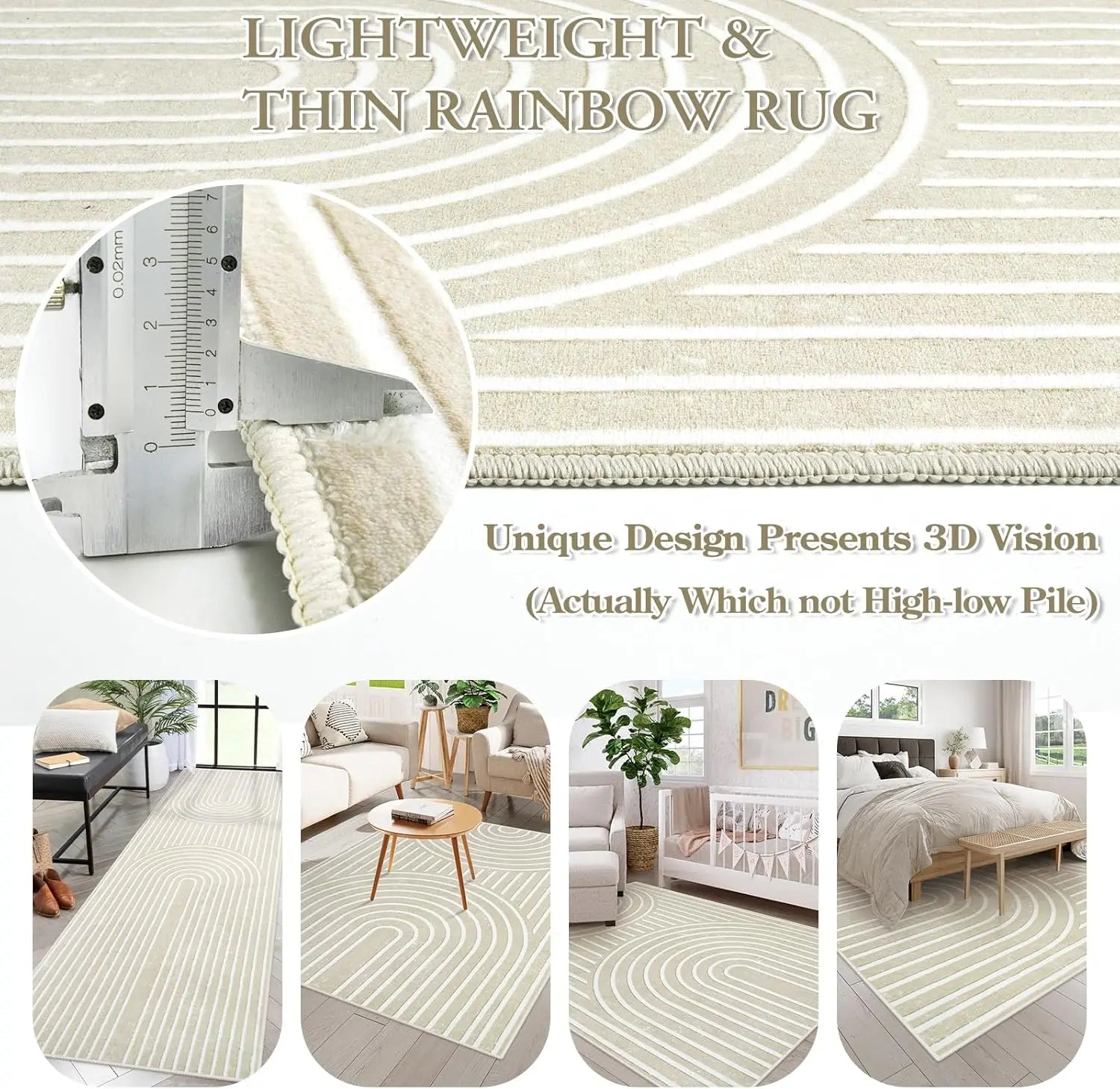 Lahome Rainbow 8X10 Playroom Nursery Rug, Washable Area Rugs 8X10 For Bedroom Living Room Aesthetic, Soft Modern Beige Area
