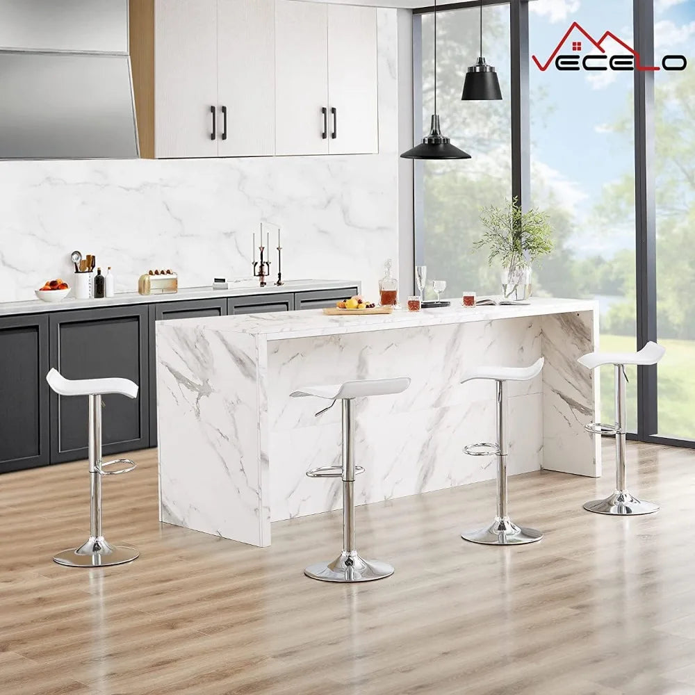 Bar Stools Set of 2, Swivel Bar Chairs, Adjustable Counter Bar Stools, Modern Armless PVC Stools for Kitchen/Island/Bar/Dining