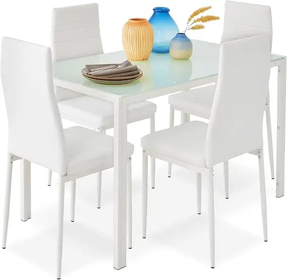 5-Piece Glass Dining Set, Modern Kitchen Table Furniture for Dining Room, Dinette, Compact Space-Saving w/G