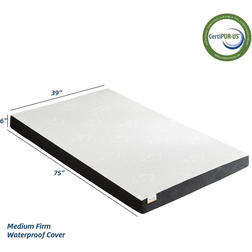 6 Inch Gel Memory Foam Twin Mattress Medium-Firm Mattress for Pressure Relief & Cooler Sleep Mattress for Kids Adults CertiPUR-U