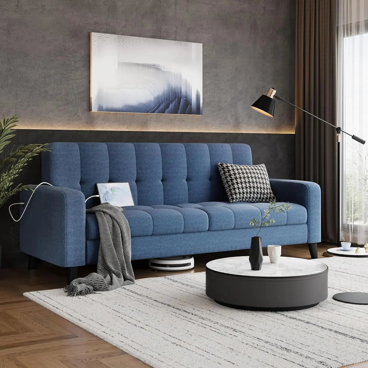 Couch Sofa with 2-Seater Sofa with USB Ports 65″ W × 33″ D × 32″ H Solid Wood Legs for Living Room Apartment Bedroom Office