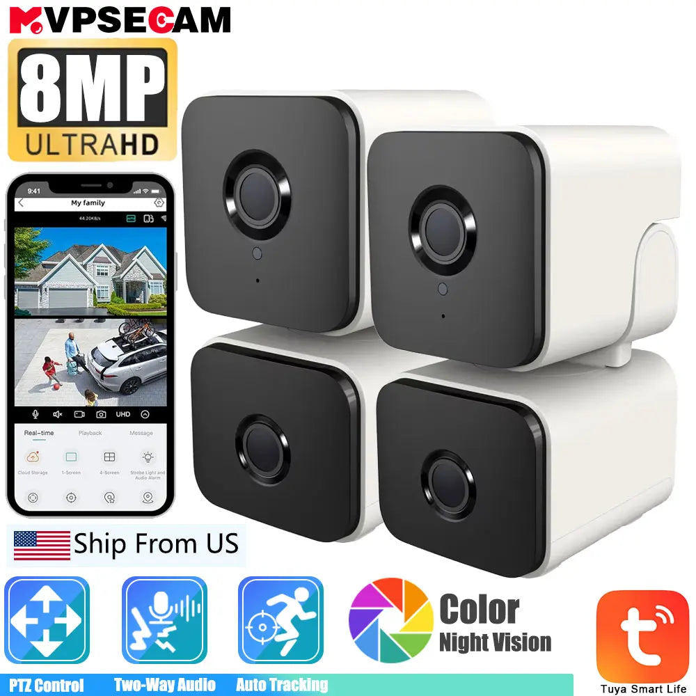 Tuya 4K 8MP PTZ Wifi Security Camera Dual Lens Up And Down Shots Auto Tracking Wireless CCTV Surveillance Camera Smart Life Home