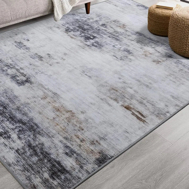 Abstract Area Rug Modern Washable Rug Soft Non Slip Rug Low Pile for Bedroom Living Room Dining Room Grey/Brown 4x6 Feet