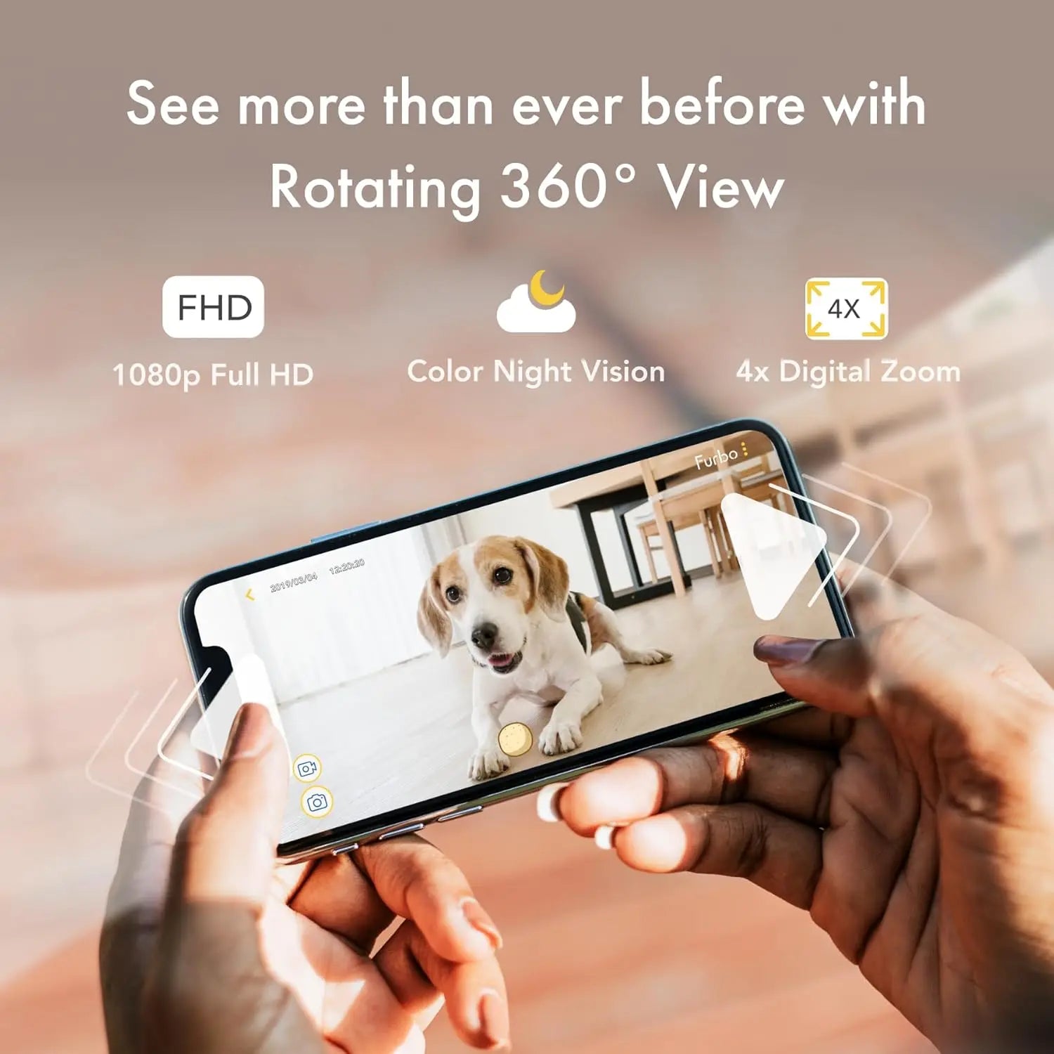 360° Dog Camera: Home Security Camera with Barking Alerts Rotating Pet Treat Camera with Phone App Smart Home