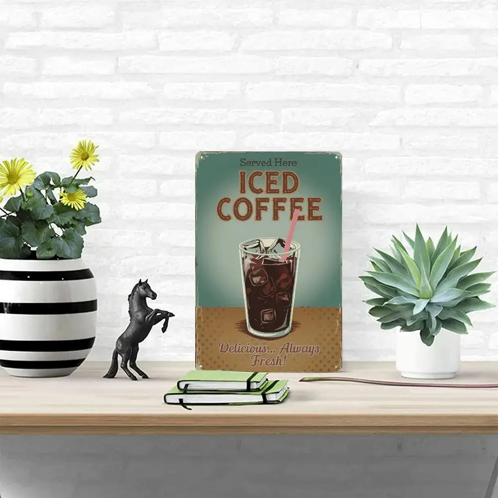 Vintage Iced Coffee Iron Wall Painting 8X12 Inch Vintage Poster Suitable For Home Bar Office Decoration Perfect Room Decoration