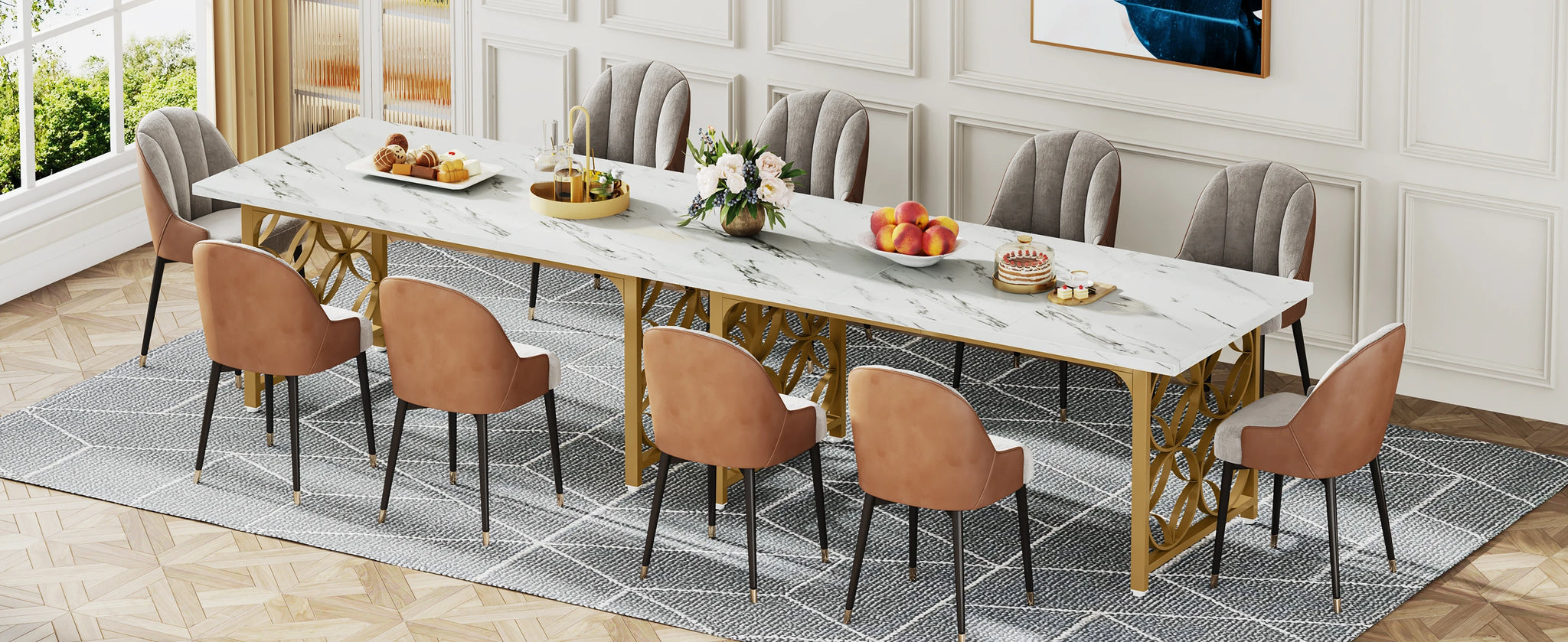 Tribesigns Dining Table, 63-inch Modern Marble Dining Room Table for 6 People, Rectangular Kitchen Table with Gold Metal Frame