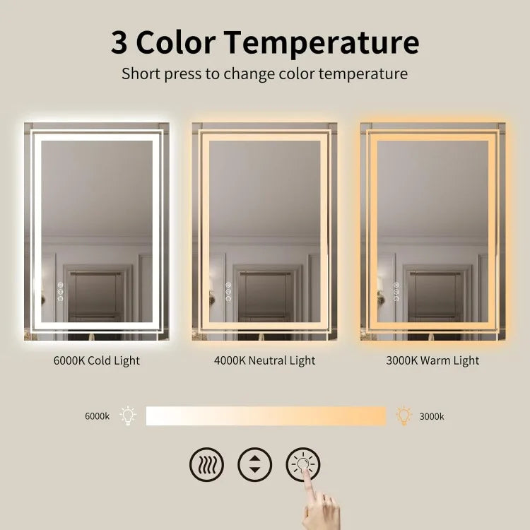 WTTY LED Bathroom Mirror with Backlit and Front Light,24"x32",Stepless Dimmable LED Mirror for Bathroom,Anti-Fog Lighted Bathroo