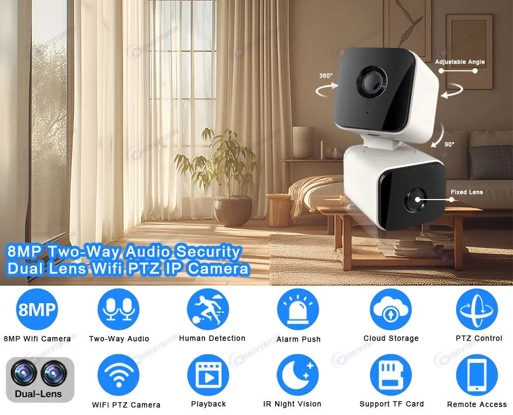 Tuya 4K 8MP PTZ Wifi Security Camera Dual Lens Up And Down Shots Auto Tracking Wireless CCTV Surveillance Camera Smart Life Home