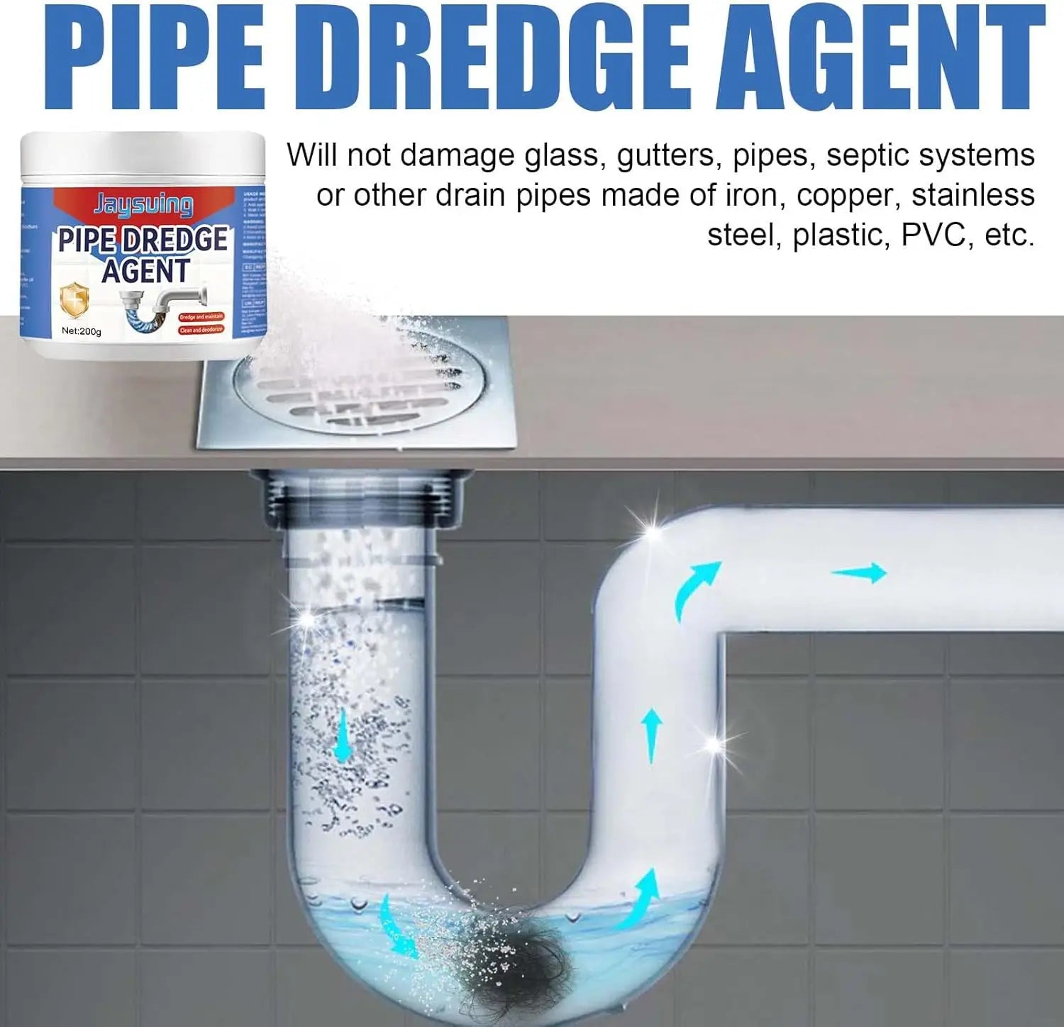 Jaysuing 200g Powerful Kitchen Pipe Dredging Agent Dredge Deodorant Toilet Sink Drain Cleaner Sewer Household Cleaning Tools