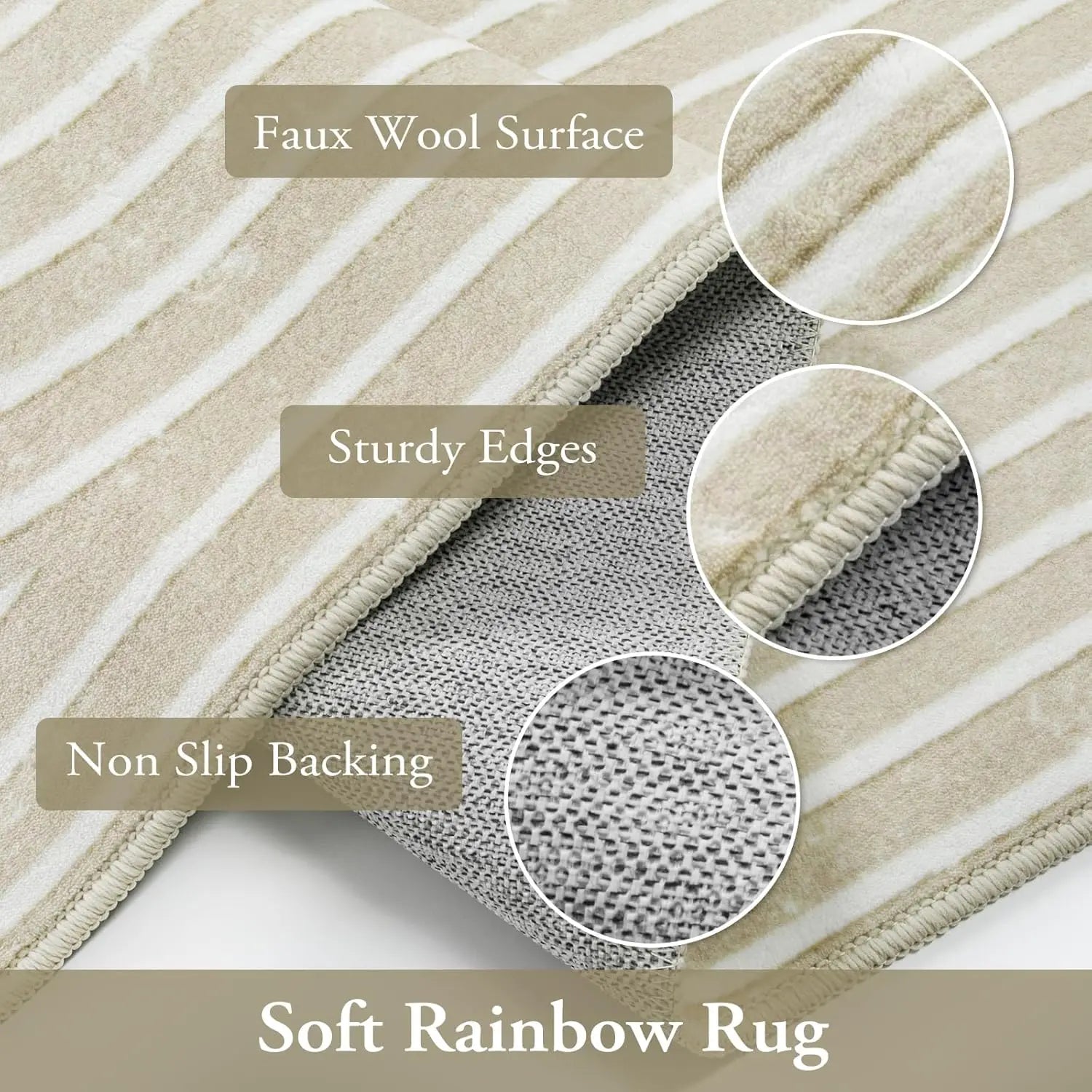 Lahome Rainbow 8X10 Playroom Nursery Rug, Washable Area Rugs 8X10 For Bedroom Living Room Aesthetic, Soft Modern Beige Area
