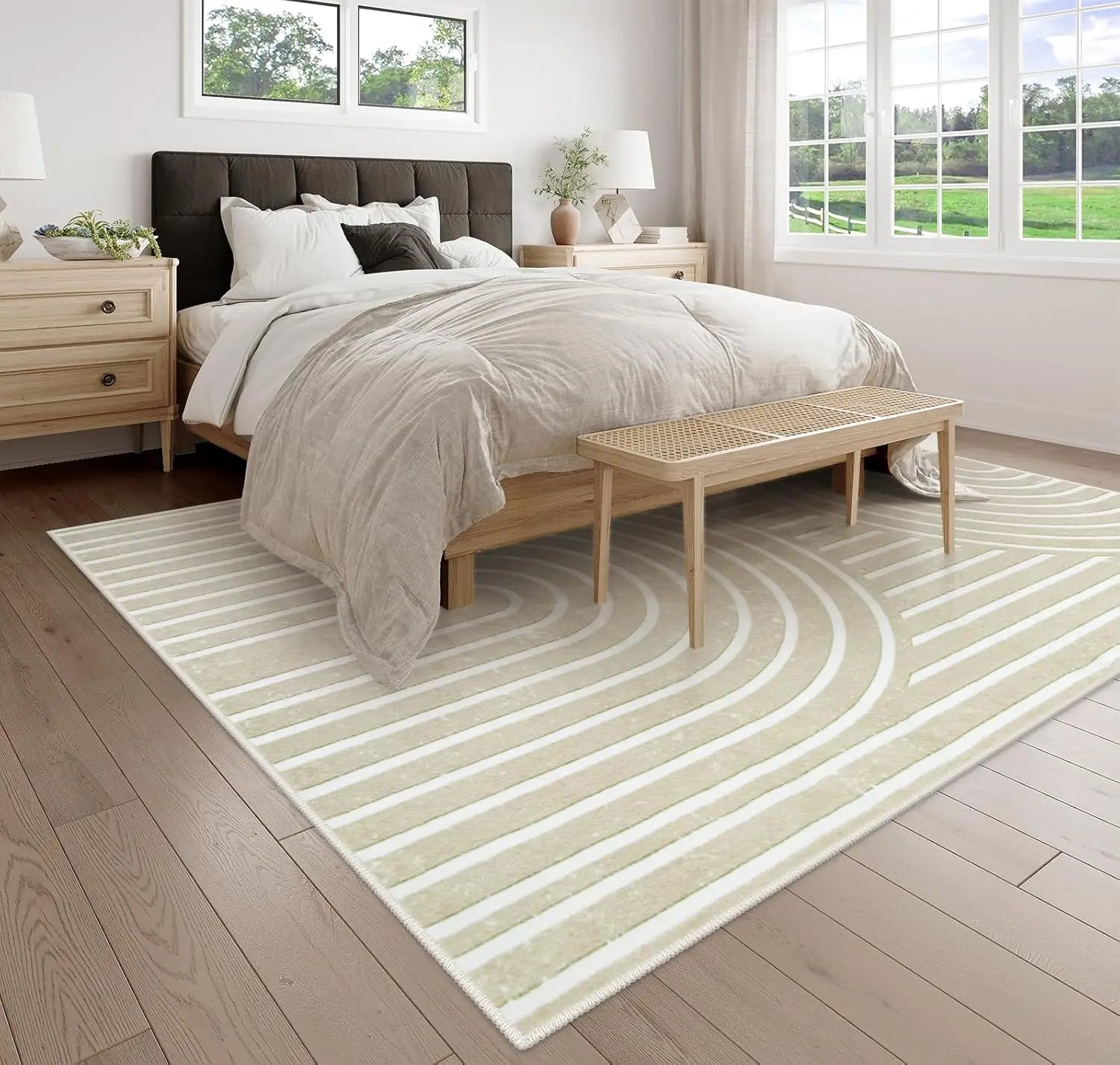 Lahome Rainbow 8X10 Playroom Nursery Rug, Washable Area Rugs 8X10 For Bedroom Living Room Aesthetic, Soft Modern Beige Area