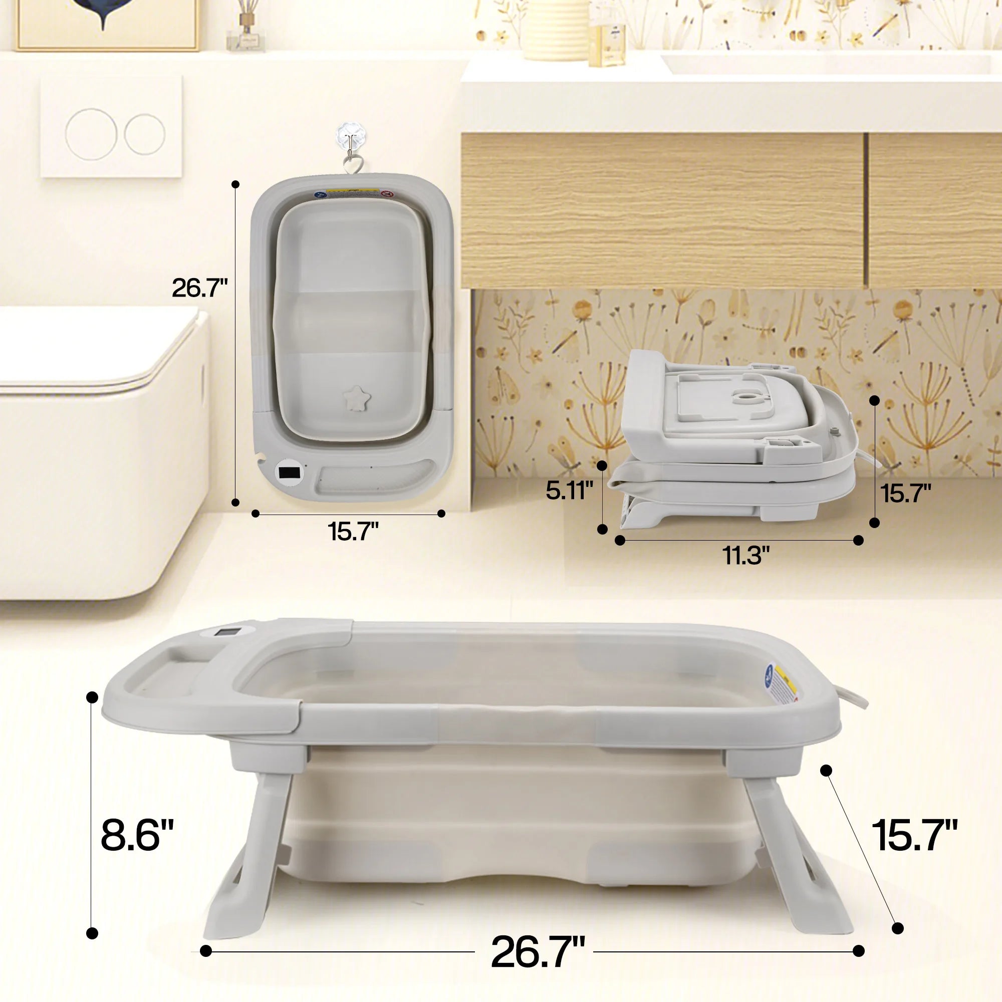 Baby Bathtub,Baby Bath Tub with Soft Cushion & Thermometer,Baby Bathtub Newborn to Toddler 0-36 Months,Portable Travel Baby Tub