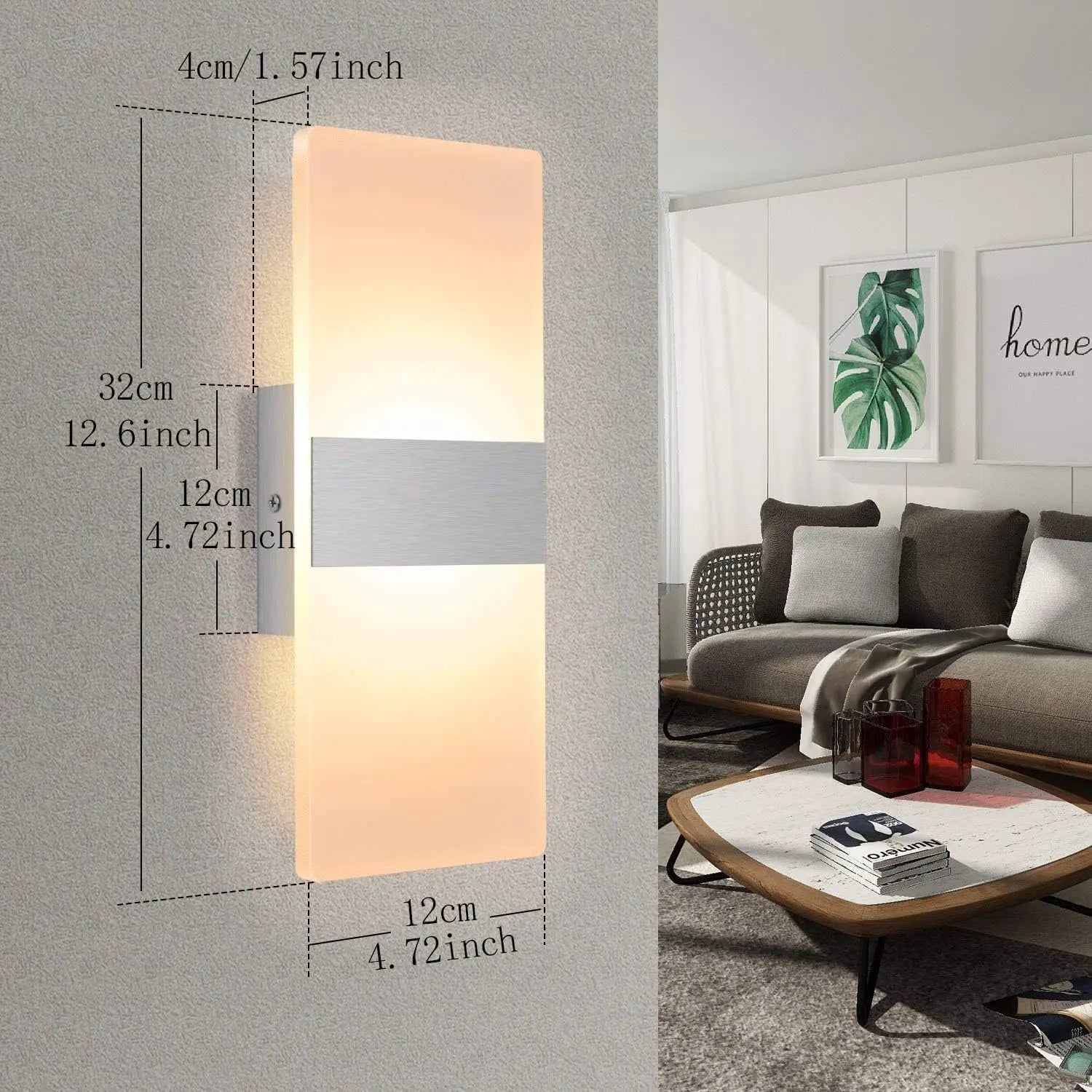 Modern Wall Sconces Dimmable 12W, LED Wall Lights Silver Up Down Wall Lamp for Bedrooms Hallway Corridor