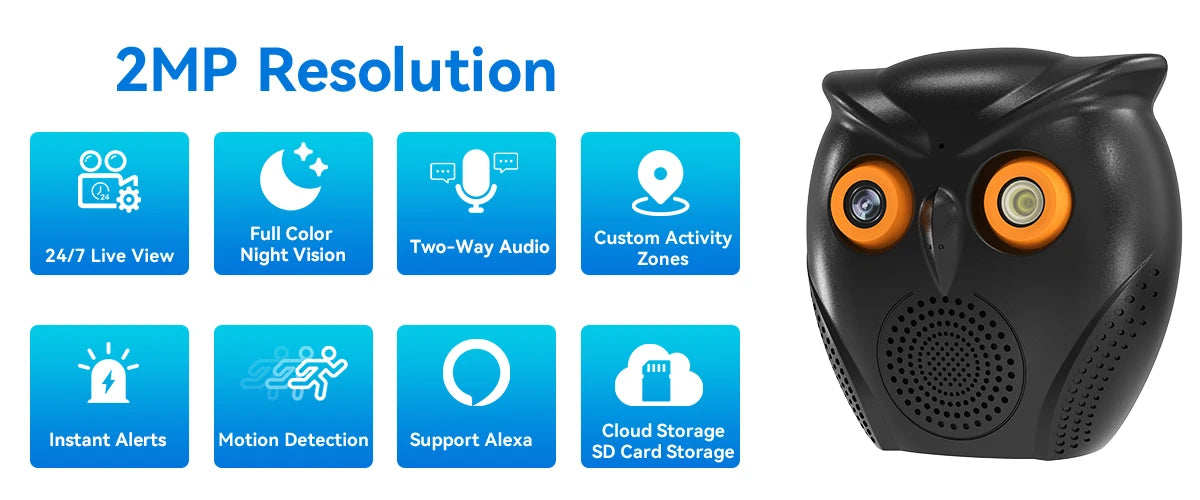 1080P WiFi Home Security Camera With 120° Wide Angle, Two-Way Audio - USB Powered Indoor Surveillance Mini Cam, Speaker, Video