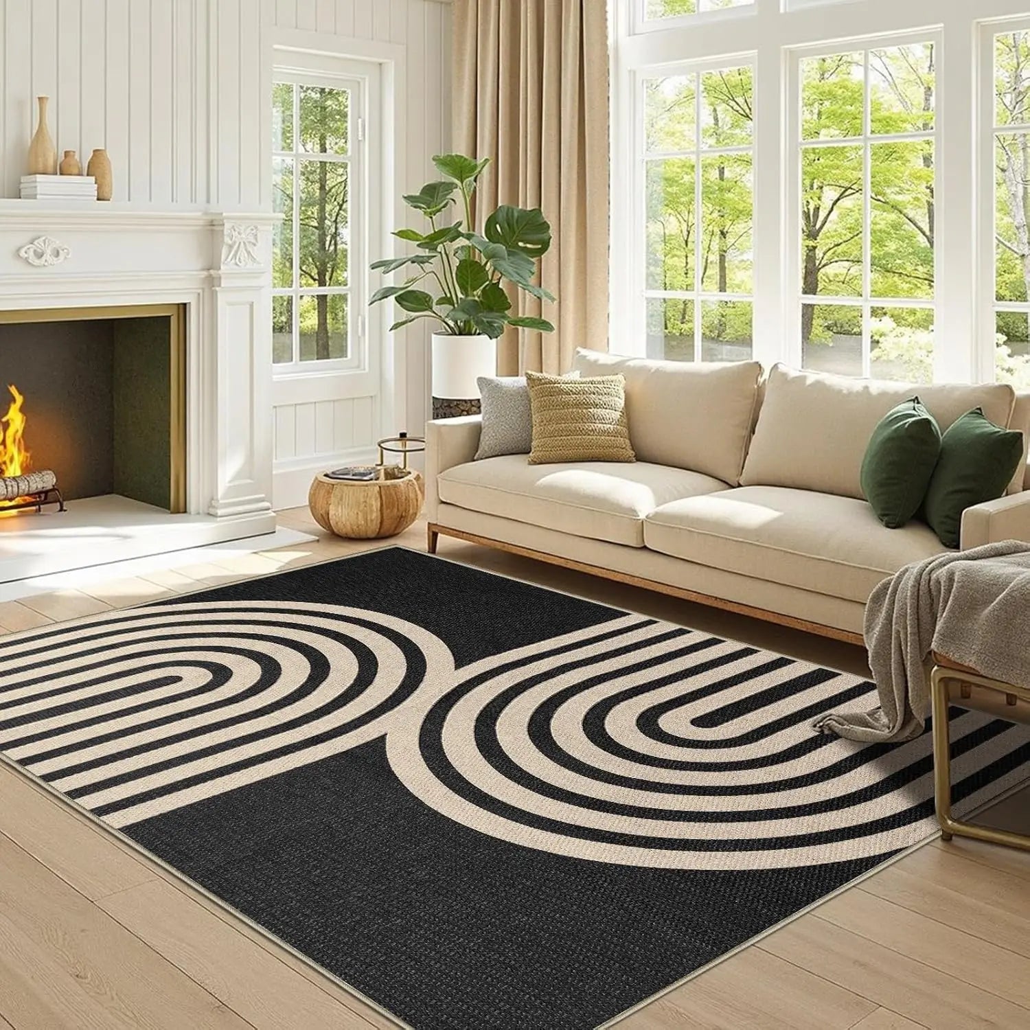 Rainbow Easy Jute Area Rug, 5X7 Outdoor Patio Rug Washable Rugs For Living Room Modern Indoor Outdoor Carpet, Farmhouse