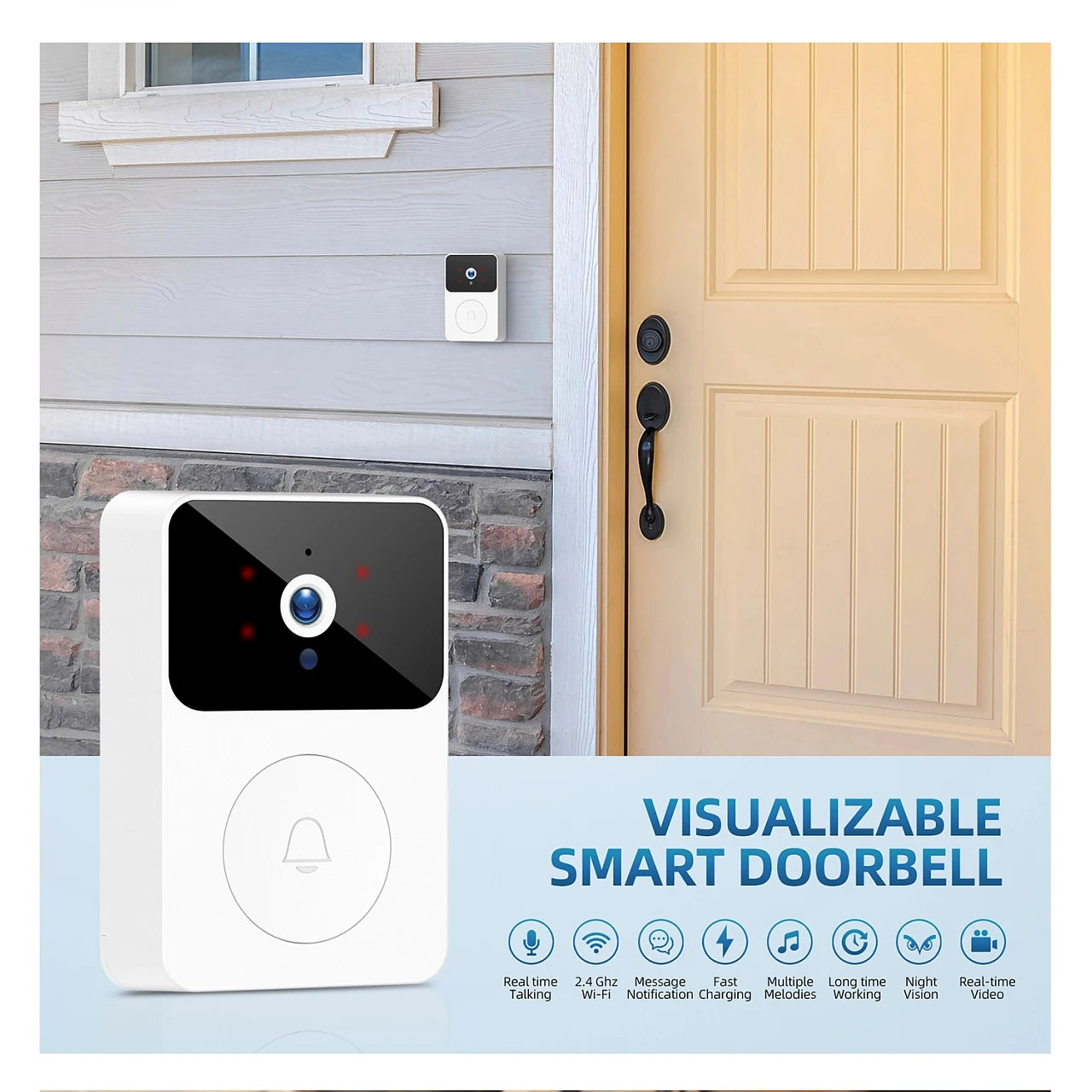 tuya Wireless smart video doorbell, 2.4G WiFi home security camera, 2-way audio, night vision, battery, secure home monitoring