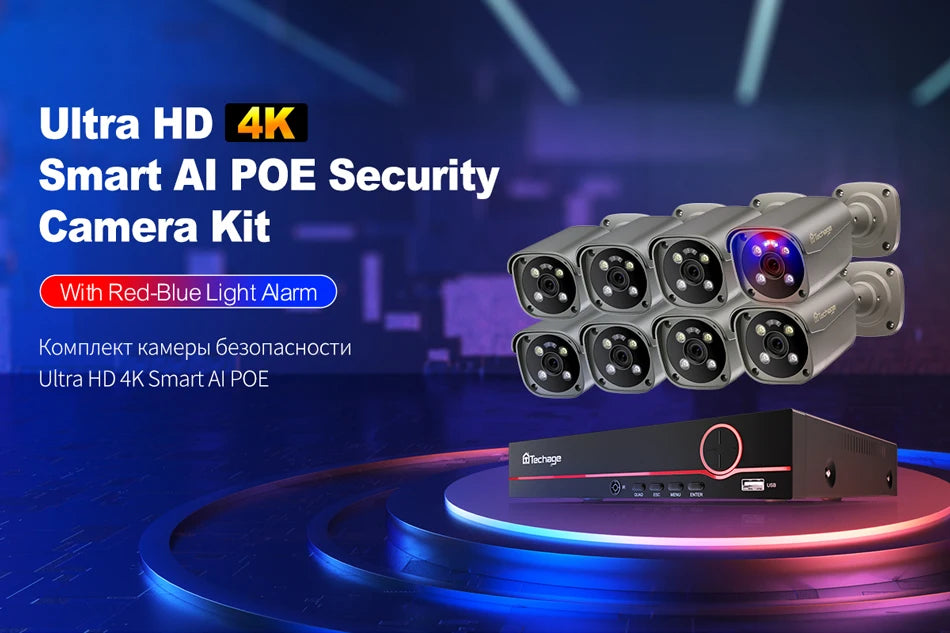 Techage 4K Ultra HD 8MP Security POE NVR Kit Human Face Detect AI Smart Camera Outdoor Home CCTV Video Surveillance Camera Set