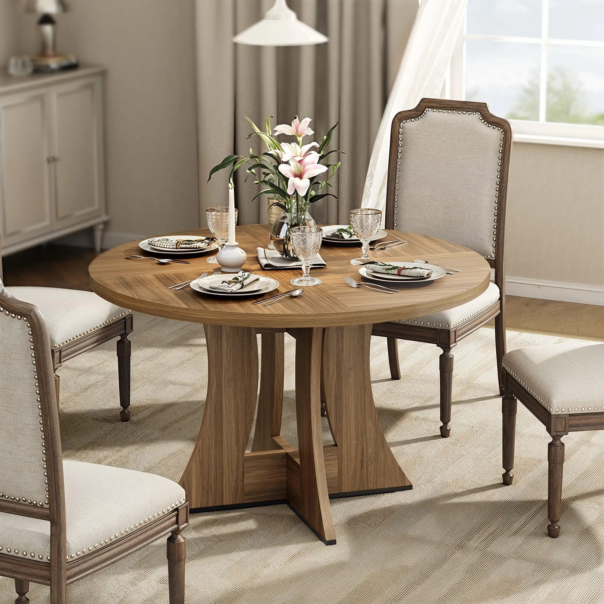 47.24" luxurious Round Dining Table for 4 Person Circle Engineered Wooden Kitchen Table for Home Dining Room Kitchen Living Room