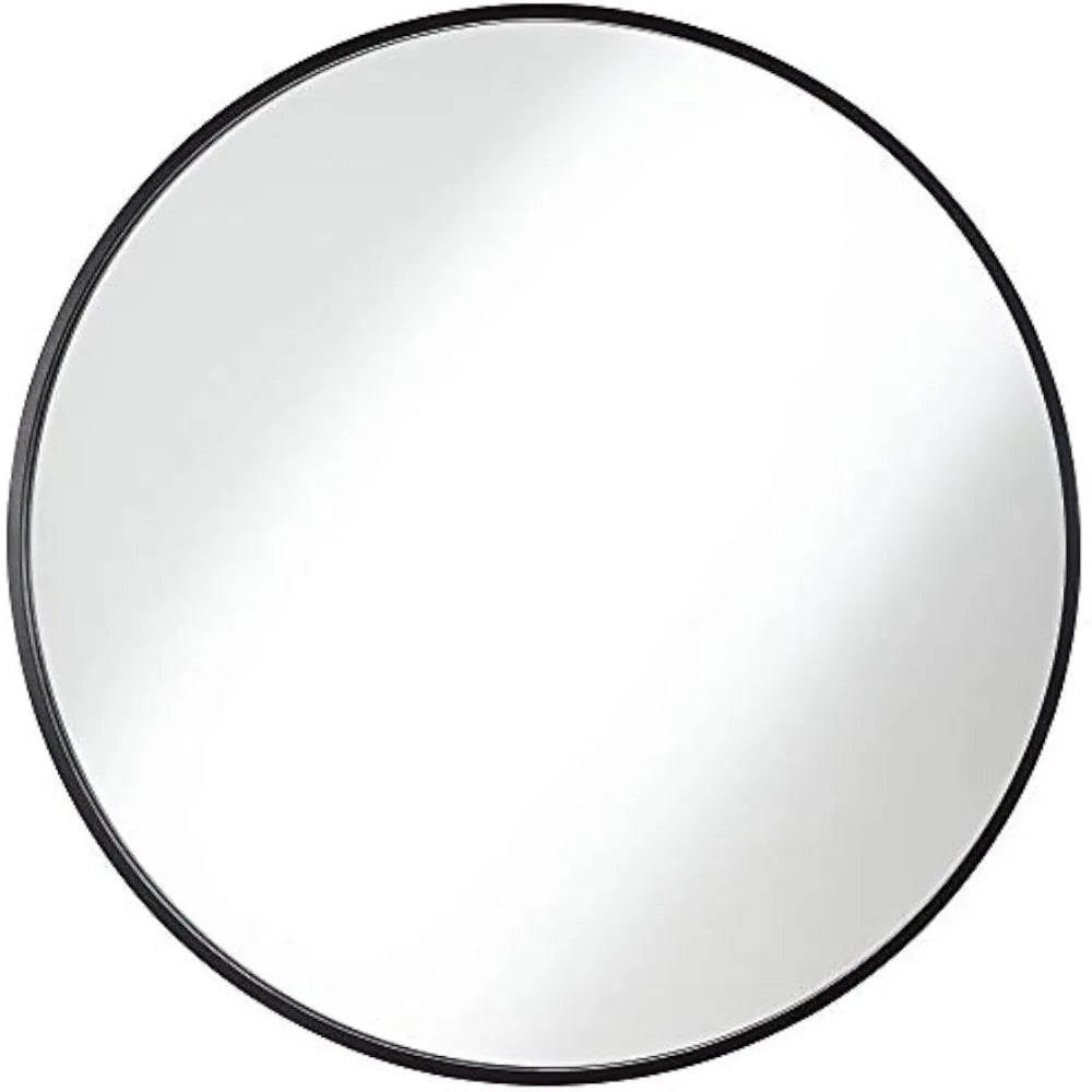 Mayfair Round Vanity Decorative Wall Mirror Modern Matte Black Thin Streamlined Metal Frame 34" Wide for Bathroom Bedroom Living