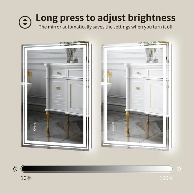 WTTY LED Bathroom Mirror with Backlit and Front Light,24"x32",Stepless Dimmable LED Mirror for Bathroom,Anti-Fog Lighted Bathroo