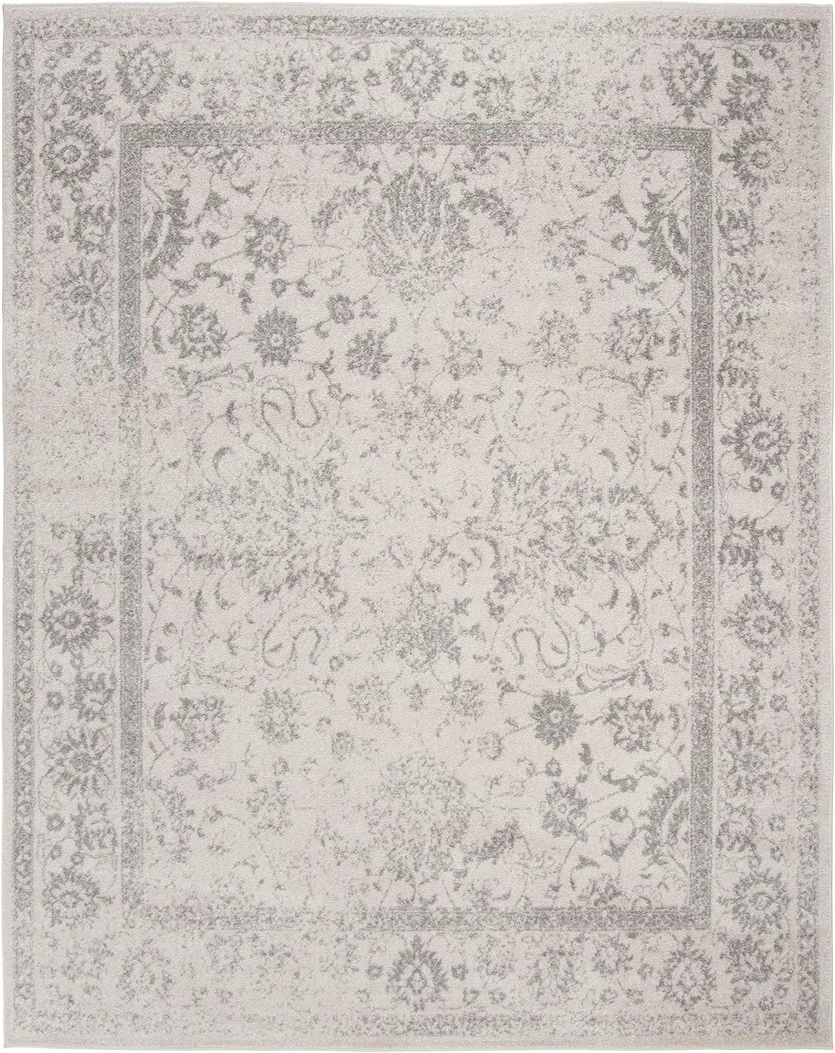 Adirondack Collection X-Large Area Rug - 12' x 18' Ivory & Silver Oriental Distressed Design Non-Shedding & Easy Care Ideal for