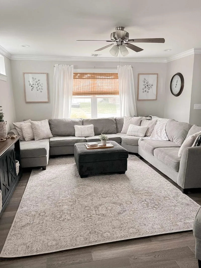 Parkerfield Moroccan Farmhouse Living Room Bedroom Dining Room Large Area Rug Beige Black Charcoal / Parkerfield 8'10" x 12'