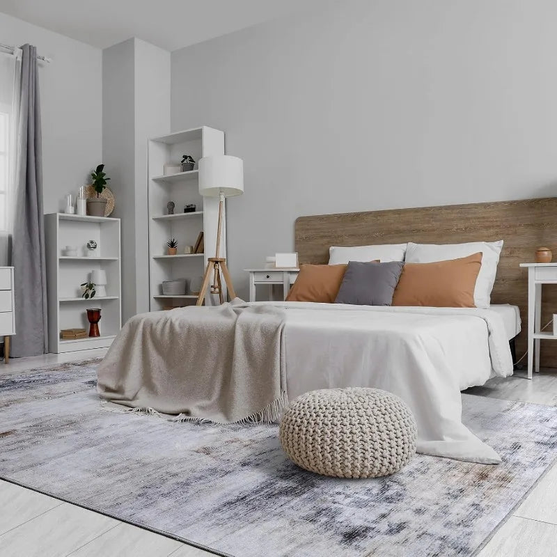 Abstract Area Rug Modern Washable Rug Soft Non Slip Rug Low Pile for Bedroom Living Room Dining Room Grey/Brown 4x6 Feet