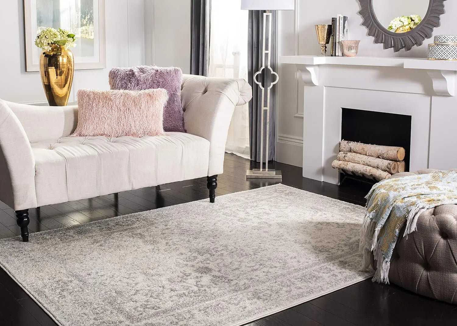 Adirondack Collection X-Large Area Rug - 12' x 18' Ivory & Silver Oriental Distressed Design Non-Shedding & Easy Care Ideal for