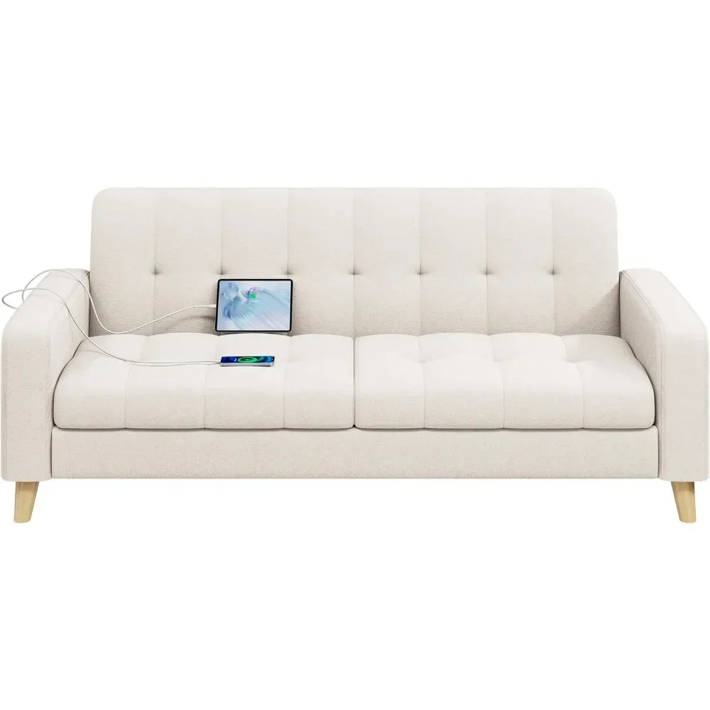 Couch Sofa with 2-Seater Sofa with USB Ports 65″ W × 33″ D × 32″ H Solid Wood Legs for Living Room Apartment Bedroom Office