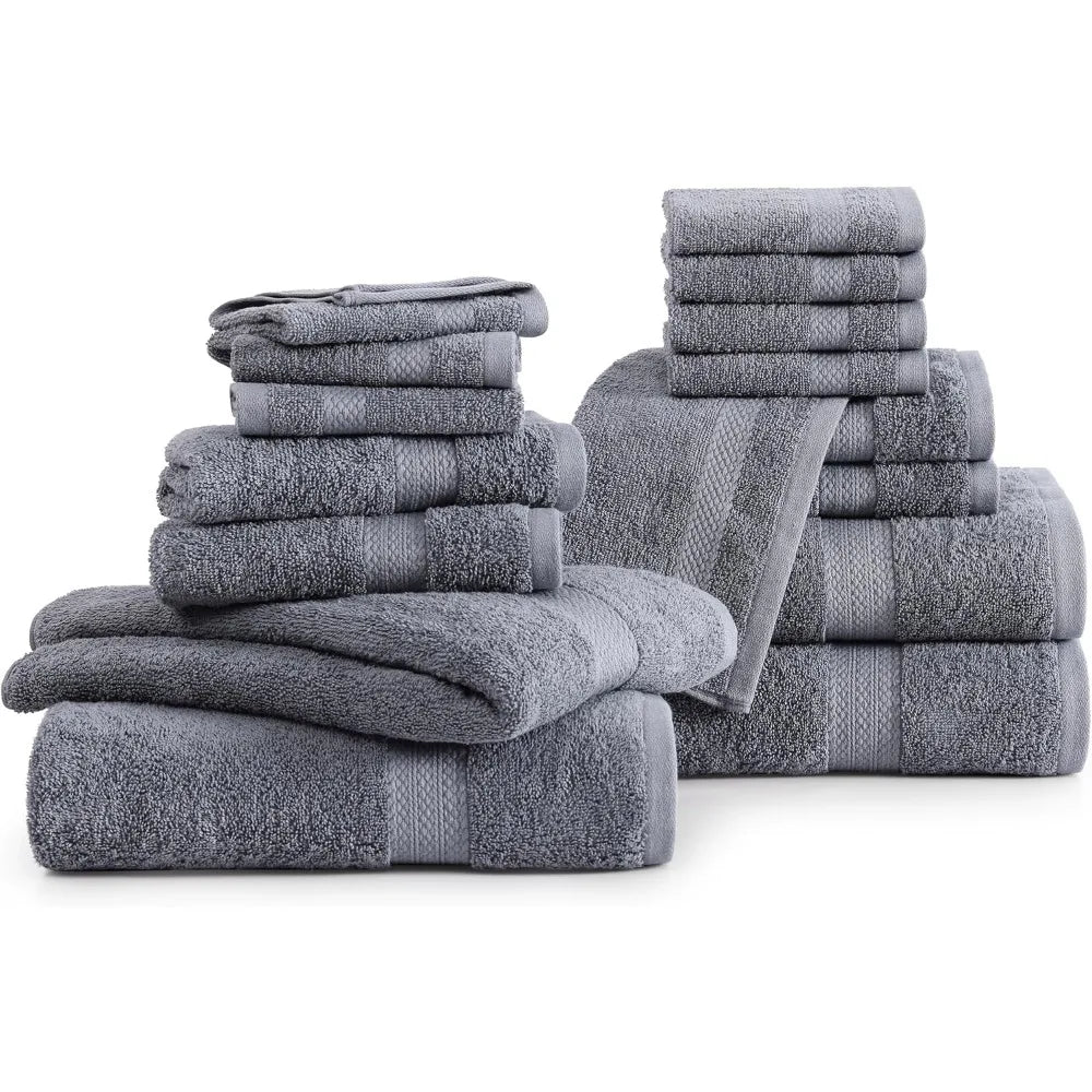 16 PC Bath Towels - 100% Cotton Towels   Premium Quality Hotel Towels, Highly Absorbent Bathroom Towel Set, Super Soft