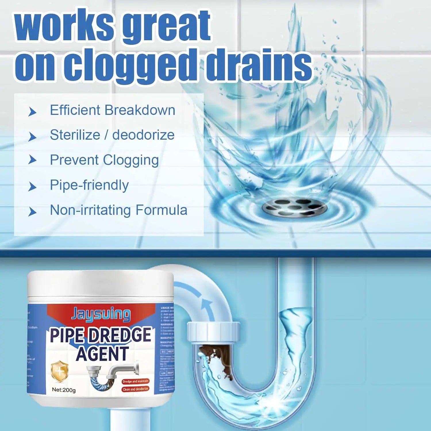 Jaysuing 200g Powerful Kitchen Pipe Dredging Agent Dredge Deodorant Toilet Sink Drain Cleaner Sewer Household Cleaning Tools