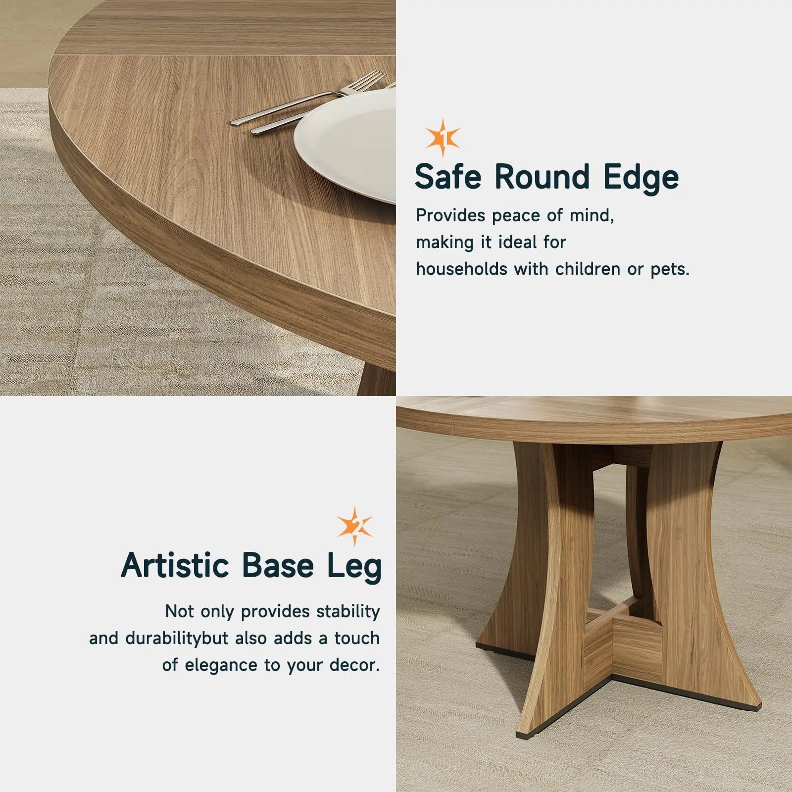 47.24" luxurious Round Dining Table for 4 Person Circle Engineered Wooden Kitchen Table for Home Dining Room Kitchen Living Room