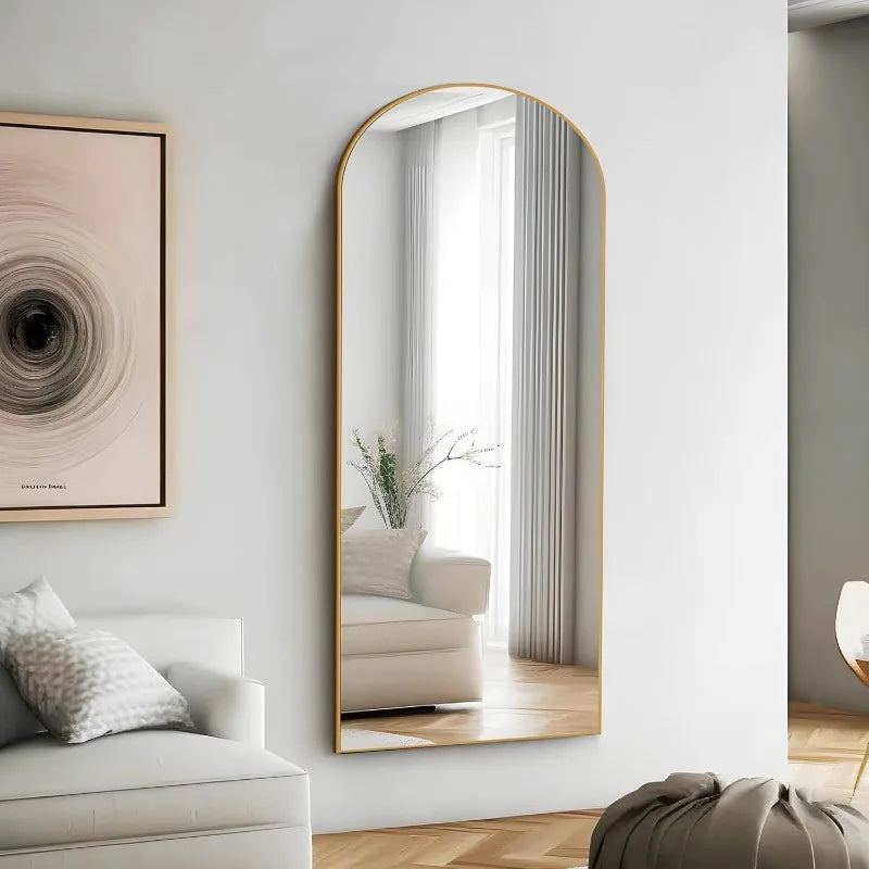 Arched Full Length Mirror 65"x22" Full Body Polymer Thin Frame Hanging or Leaning Against Wall Oversized Large Bedroom