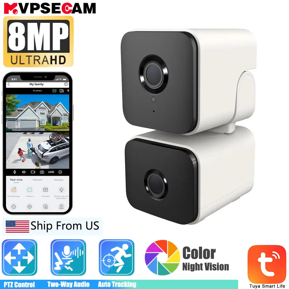 Tuya 4K 8MP PTZ Wifi Security Camera Dual Lens Up And Down Shots Auto Tracking Wireless CCTV Surveillance Camera Smart Life Home