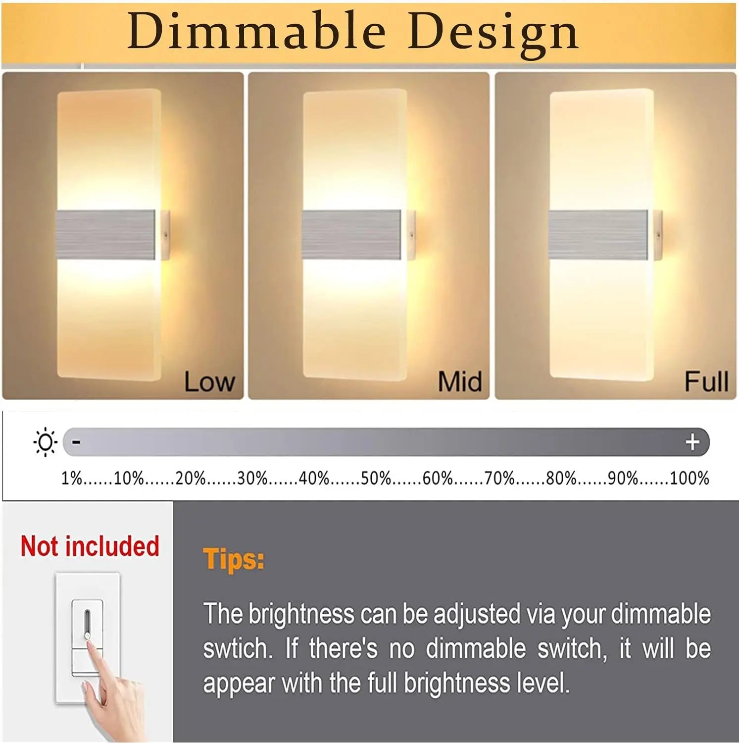 Modern Wall Sconces Dimmable 12W, LED Wall Lights Silver Up Down Wall Lamp for Bedrooms Hallway Corridor