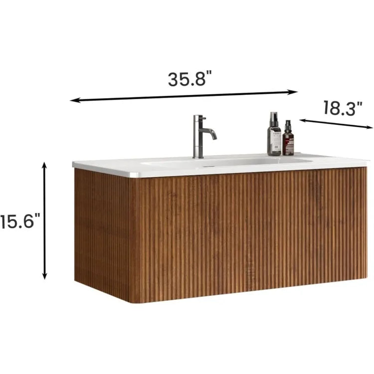 36" Bathroom Vanity Combo Single Wall Mounted Bathroom Cabinet with Ceramic Modern Bathroom  Cabinet with Soft Close Drawers