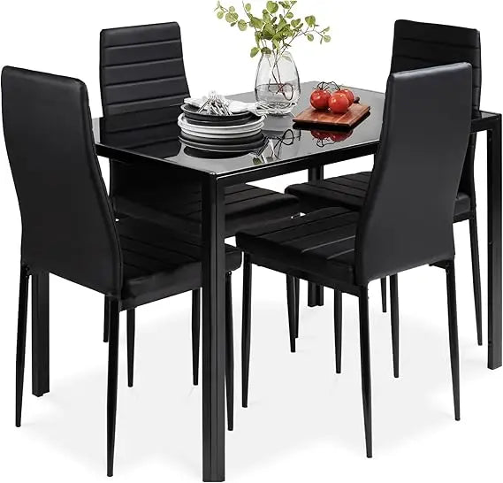 5-Piece Glass Dining Set, Modern Kitchen Table Furniture for Dining Room, Dinette, Compact Space-Saving w/G