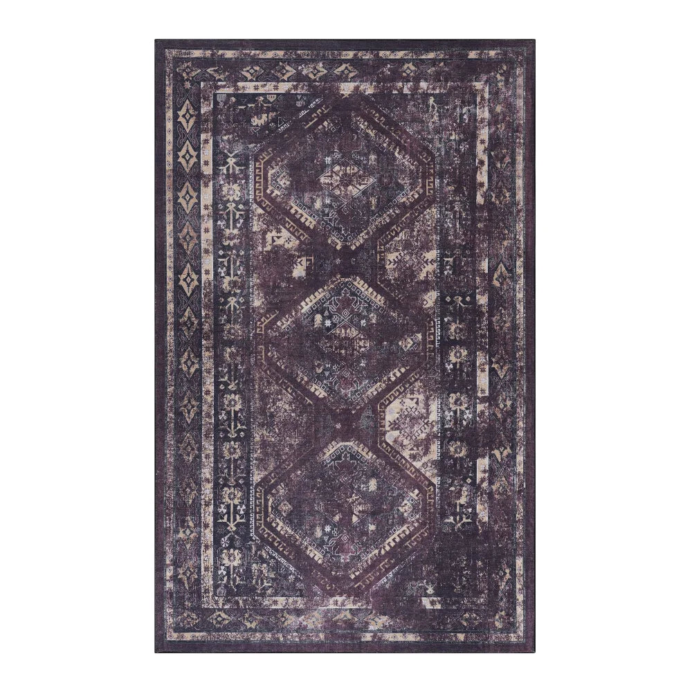 4x6 Non-Slip Washable Area Rug Black+Burgundy - Kid Pet Friendly, Low-Pile Non-Shedding, Foldable - Perfect Gift