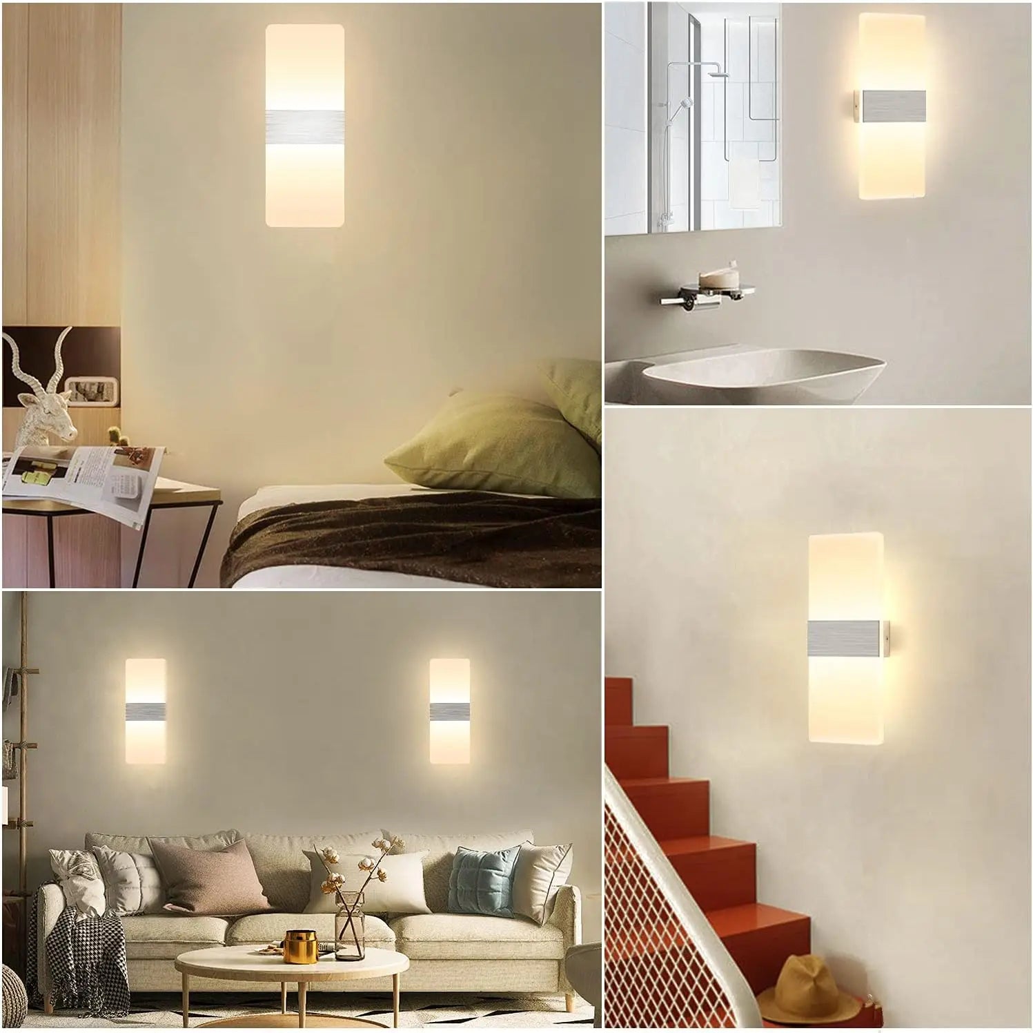 Modern Wall Sconces Dimmable 12W, LED Wall Lights Silver Up Down Wall Lamp for Bedrooms Hallway Corridor