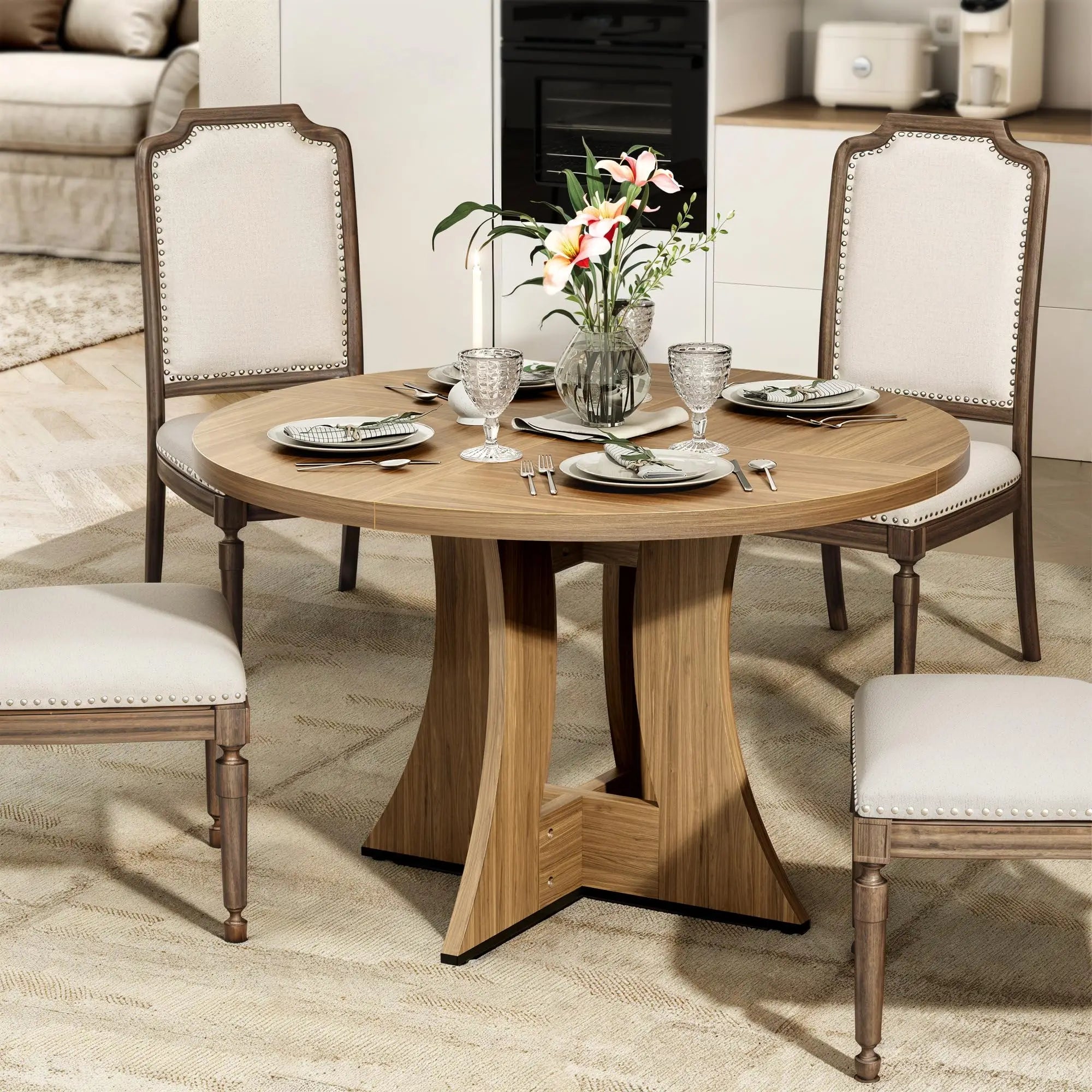 47.24" luxurious Round Dining Table for 4 Person Circle Engineered Wooden Kitchen Table for Home Dining Room Kitchen Living Room