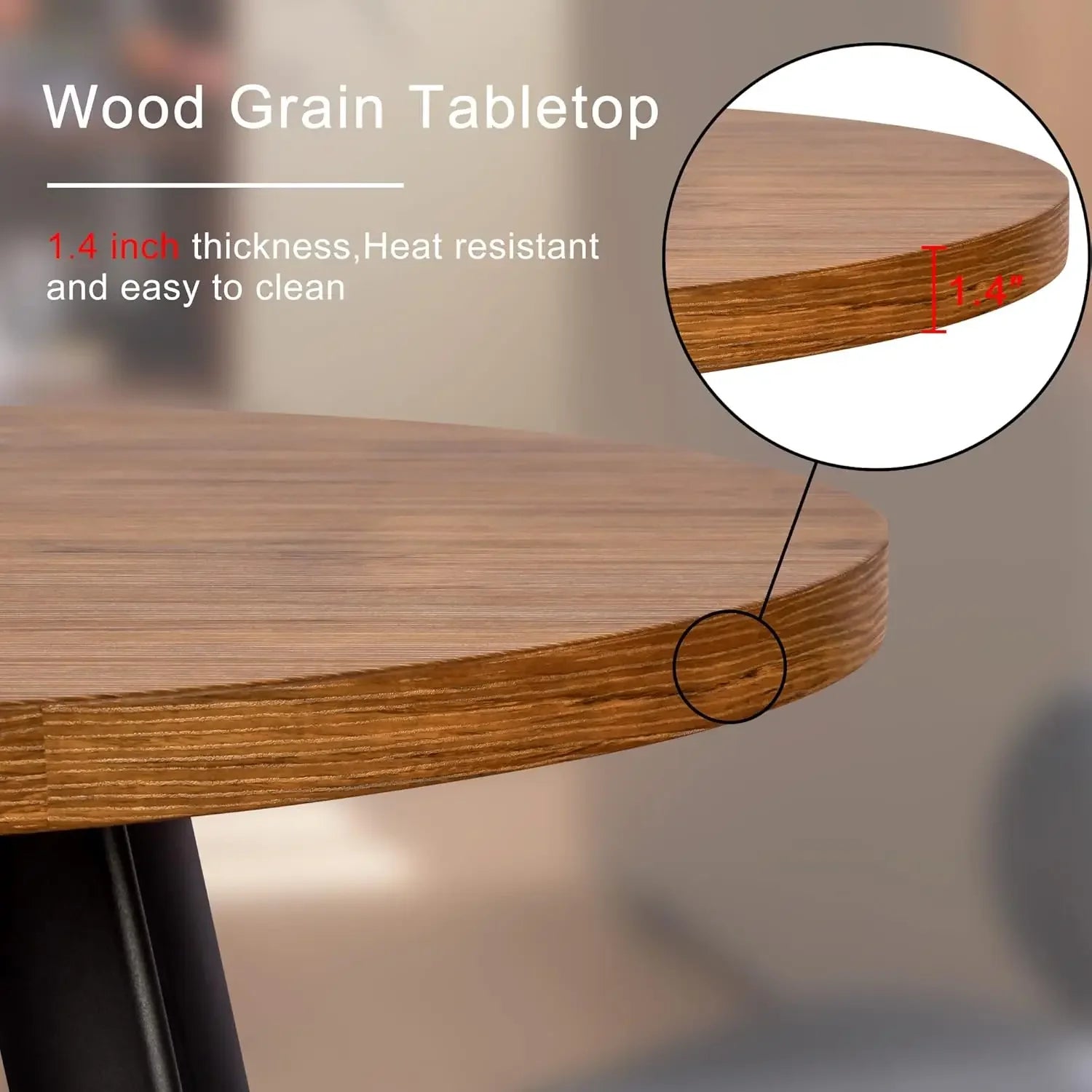 Round Dining Table, 31.5" Small Kitchen Table for 2-4 Person, 1.4" Thickness Wood Grain Tabletop, Living Room, Small Space
