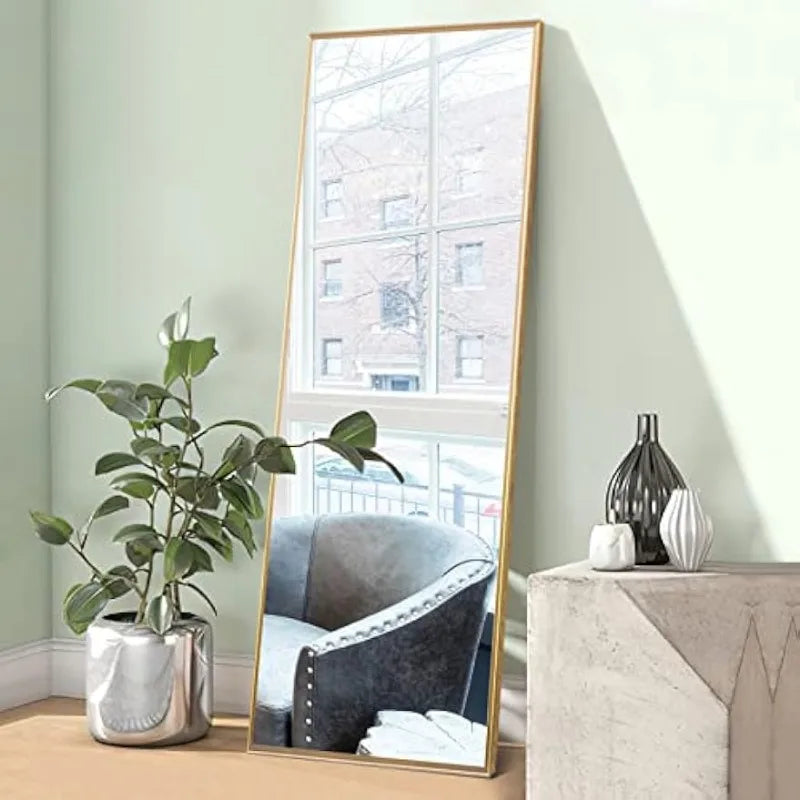 64" x 21" Aluminum Alloy Frame Floor Mirror with Stand, Large Bedroom , Free Standing or Wall Mounted or Leaning Against Wall