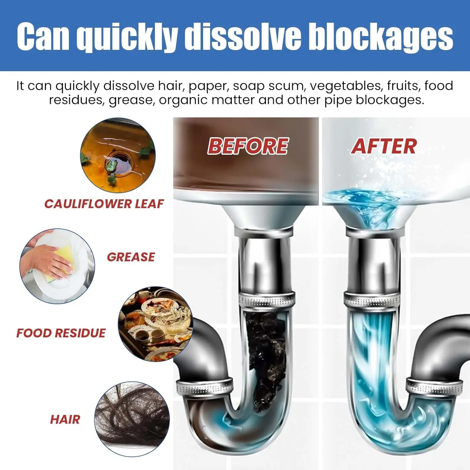 Jaysuing 200g Powerful Kitchen Pipe Dredging Agent Dredge Deodorant Toilet Sink Drain Cleaner Sewer Household Cleaning Tools