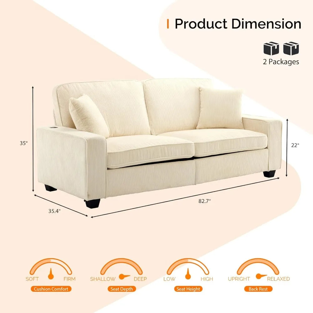83" Modern Loveseat Sofa Couches for Living Room, Beige Cloud Feel Comfy Sofas Deep Seat Couch Corduroy Sofa with Wide Armrest