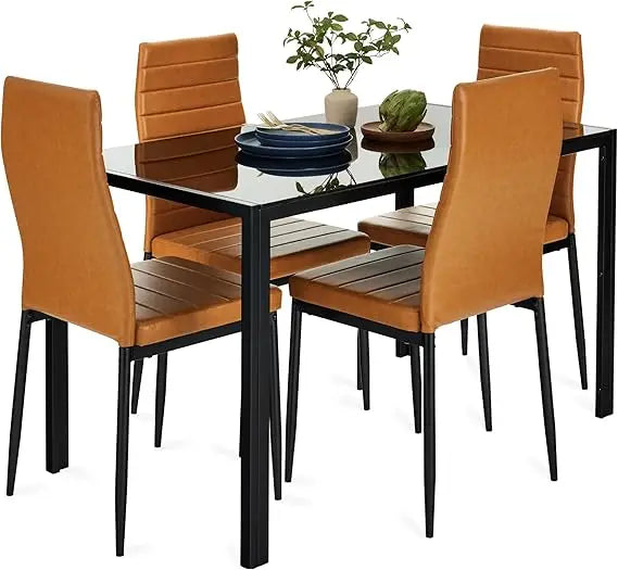 5-Piece Glass Dining Set, Modern Kitchen Table Furniture for Dining Room, Dinette, Compact Space-Saving w/G